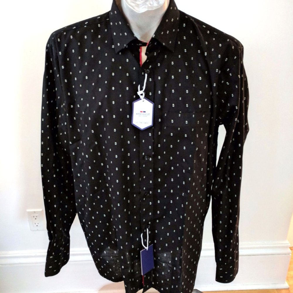 Webb & Scott Size XXL Black Shirt Tiny White Flowe